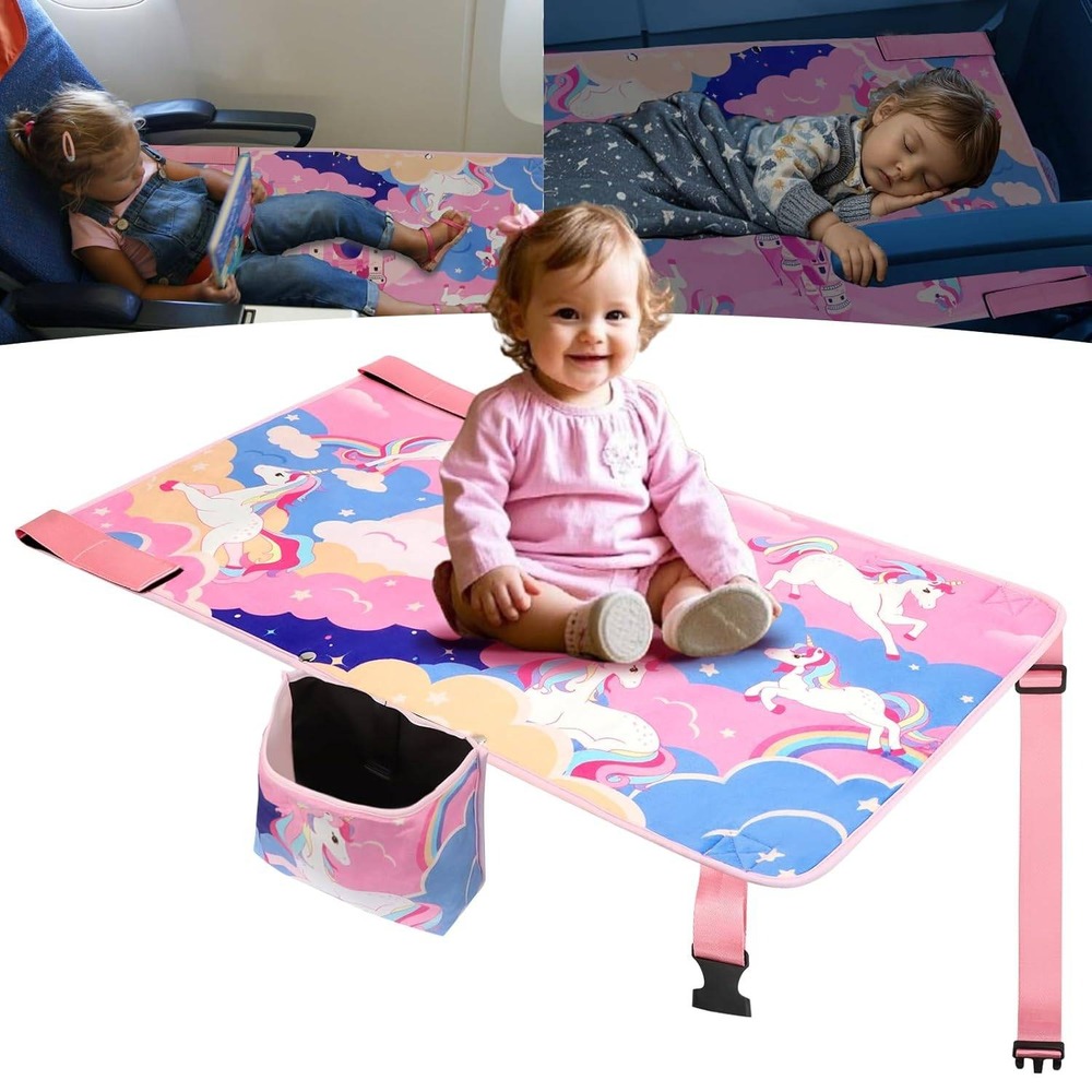 Toddler Airplane Bed Extender Travel Footrest Pink Unicorn Castle Fleece